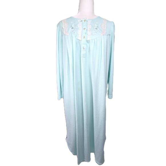 Vintage Collette by Miss Elaine Aqua Teal Gown Towel Blue Embroidered  Nightgown - Picture 1 of 8